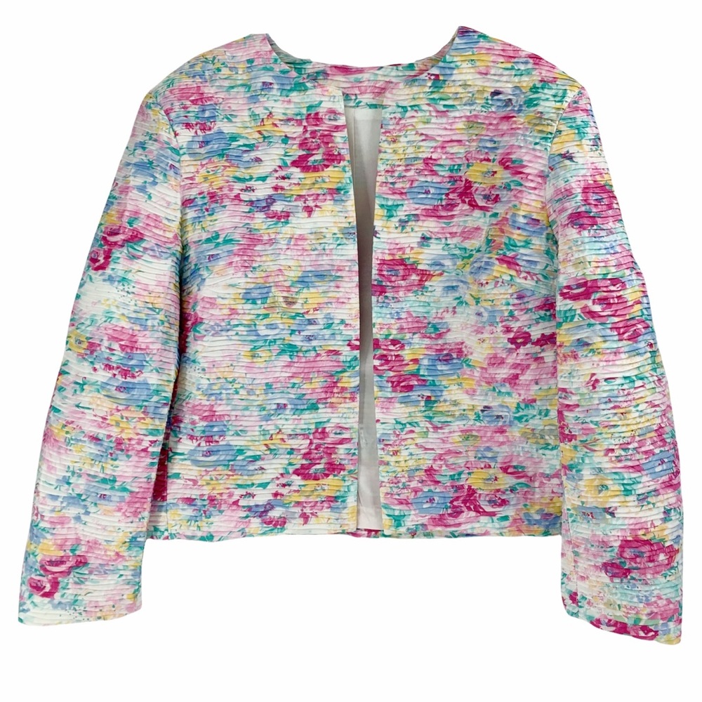 Vintage Margaret Smith Petite Bright and Bold Floral Blazer, Made in the…